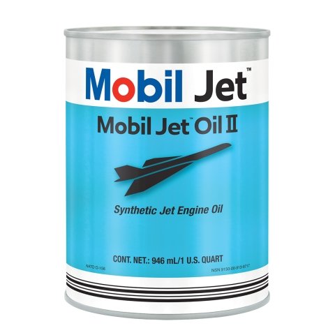 Mobil Jet Oil II product image showcasing its application in aviation.